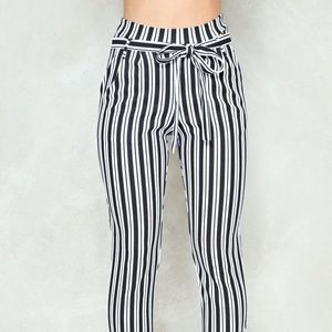 Black & White Striped Paper Bag Skinny Pants